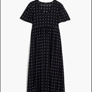 MADEWELL Dobby Puff-Sleeve V-Neck Midi Dress (SMALL)